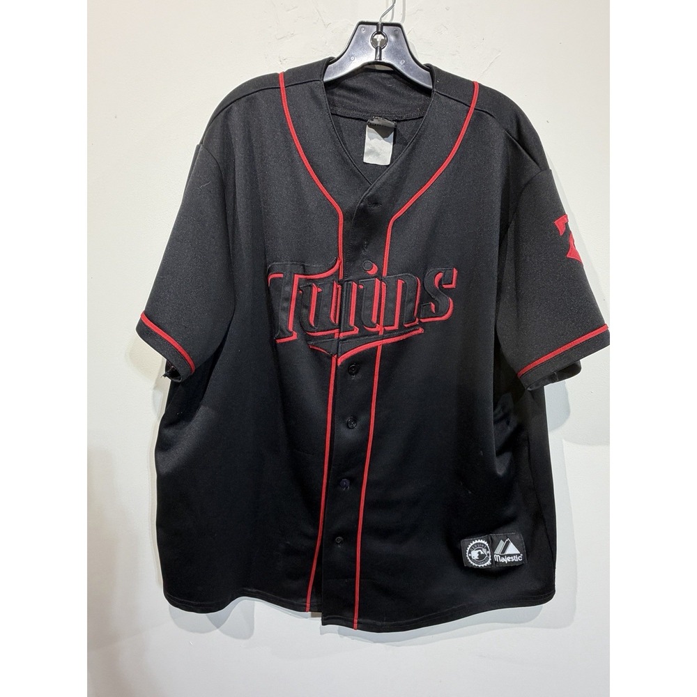 Majestic Minnesota Twins Black Jersey Embroidered Red Size 2XL